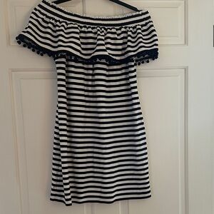 Navy and White Striped Off-Shoulder Dress